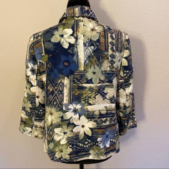 Alfred Dunner open jacket Size 10P Button Up Floral Print Blue - Picture 4 of 8